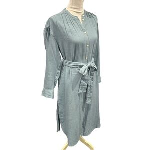 GAP  Midi Shirt Dress in Cotton Gauze Fabric w Belt Band Collar M